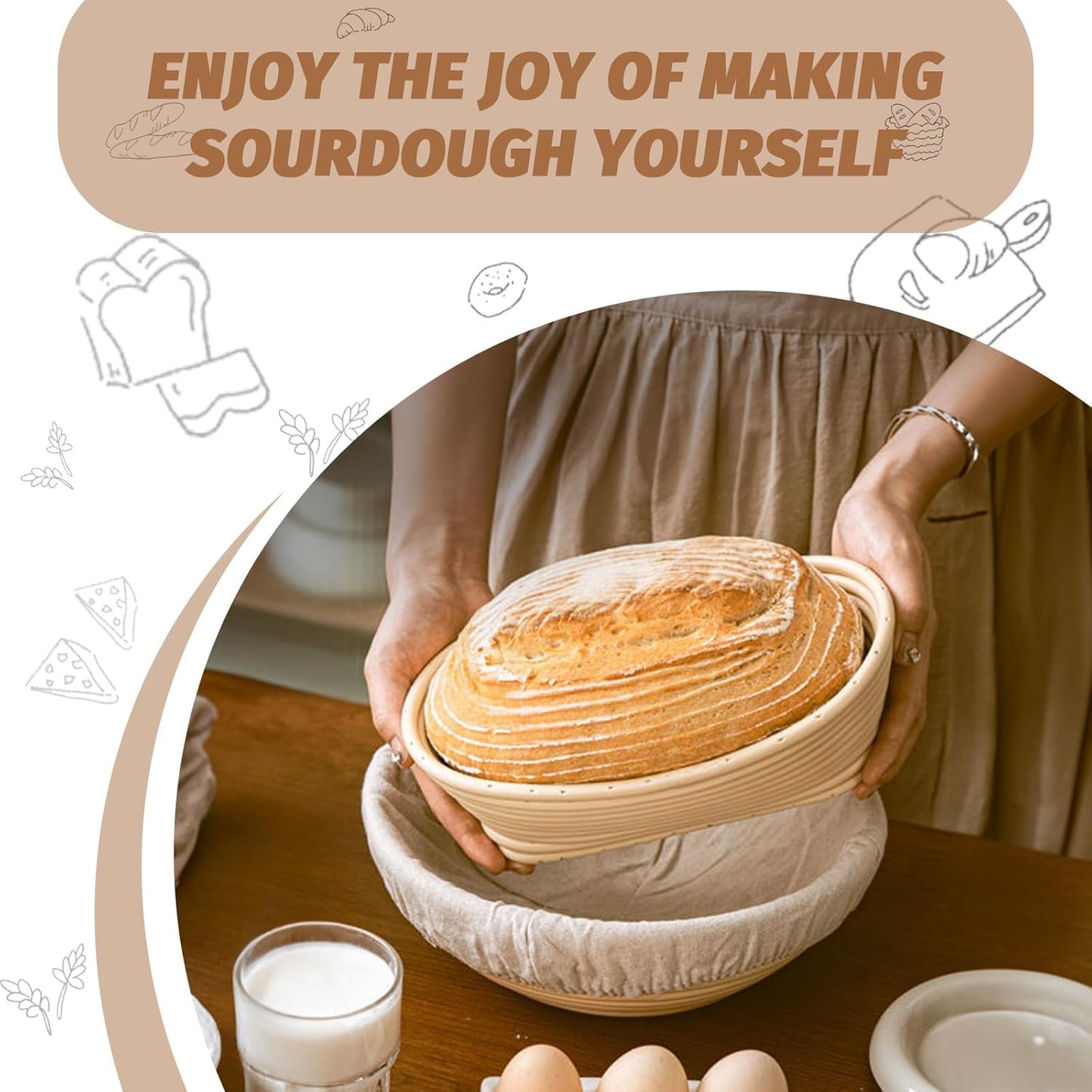 Rattan Banneton Bread Proofing Basket Set | Artisan Sourdough Baking Kit