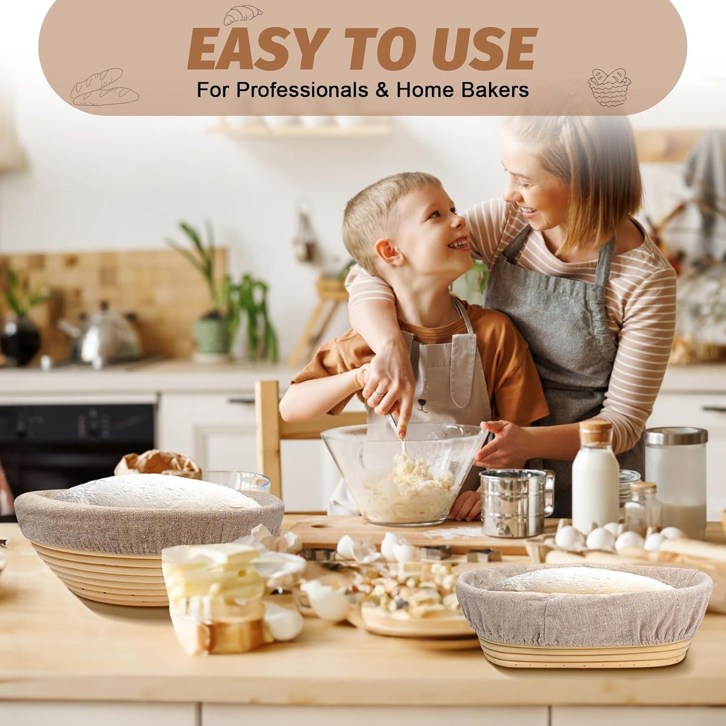Rattan Banneton Bread Proofing Basket Set | Artisan Sourdough Baking Kit