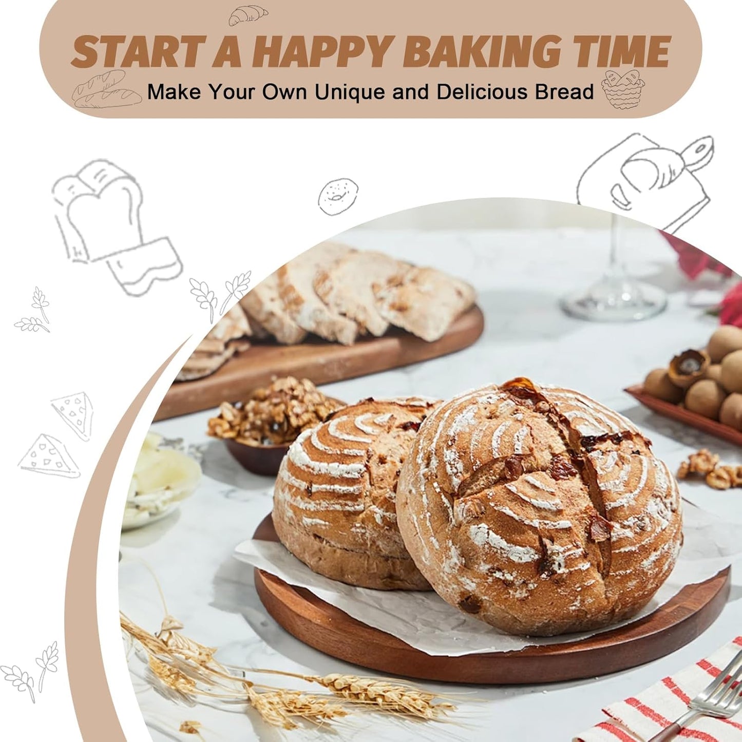 Rattan Banneton Bread Proofing Basket Set | Artisan Sourdough Baking Kit