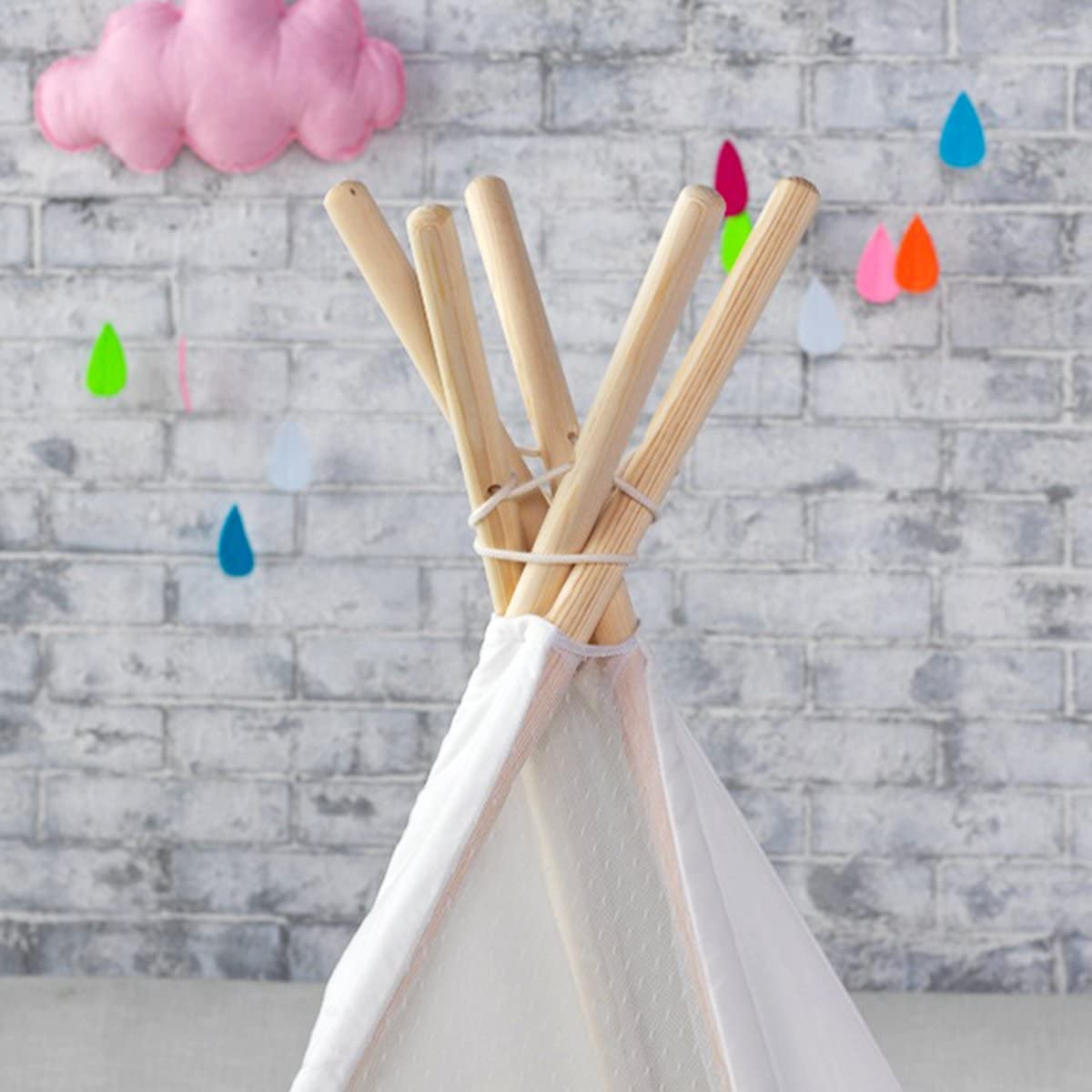 Kids Cotton Canvas Teepee Tent | Natural Pine Pole Play Tent for Children
