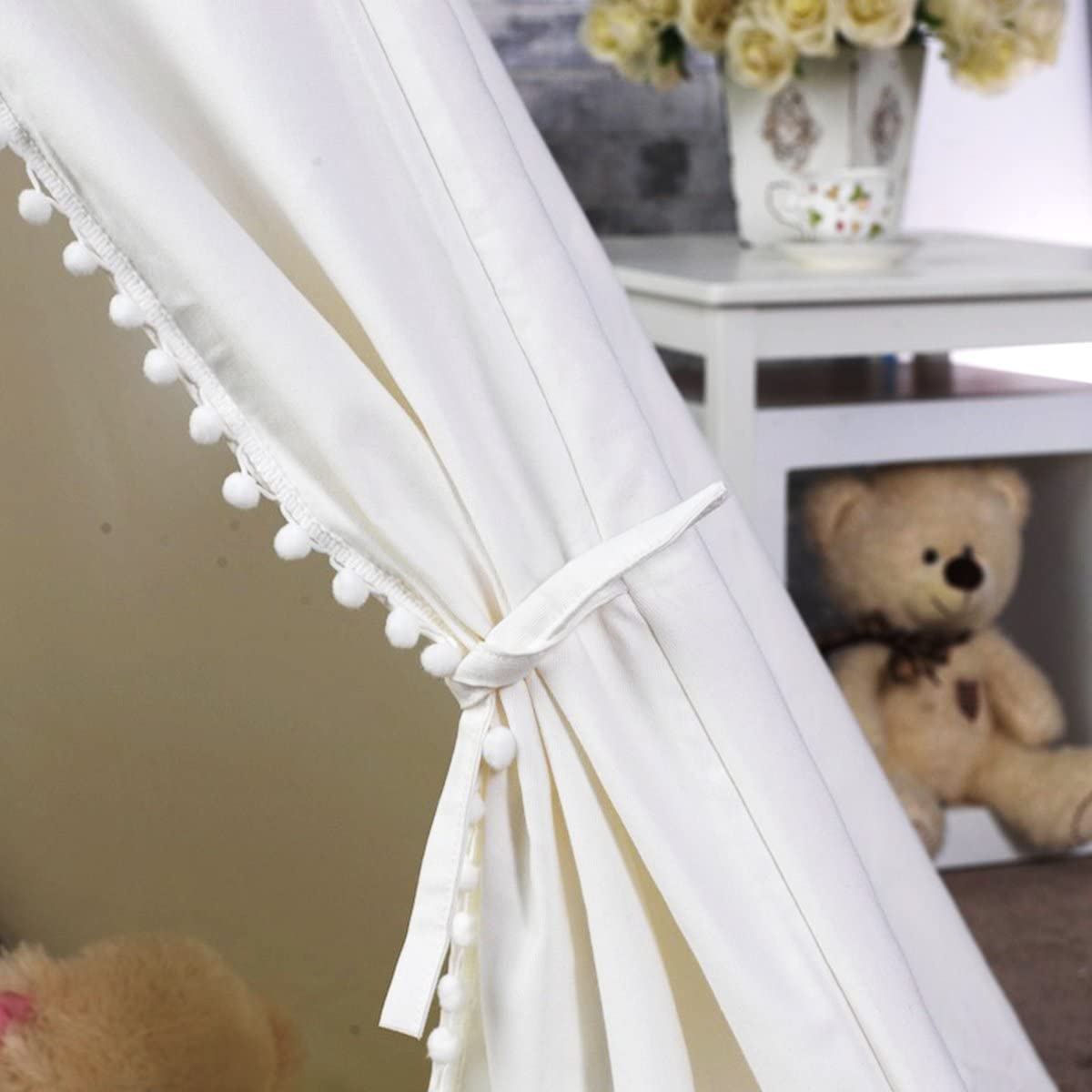 Kids Cotton Canvas Teepee Tent | Natural Pine Pole Play Tent for Children