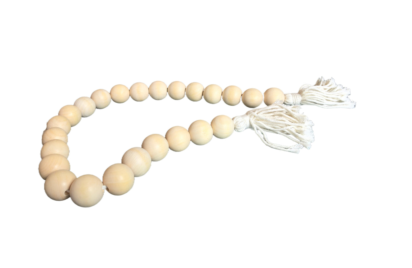 Long Length Wooden Bead Garland With Tassel - White