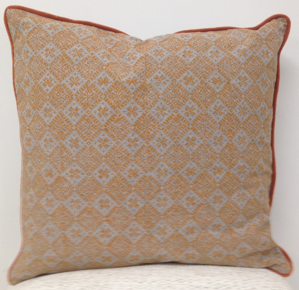 Azuk Orange & Grey Cushion Cover with Velvet Piping