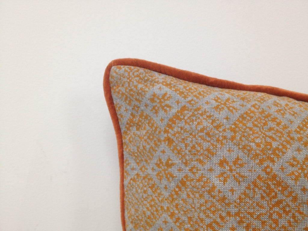 Azuk Orange & Grey Cushion Cover with Velvet Piping