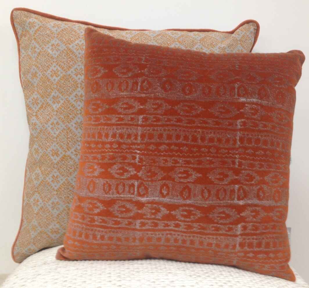 Azuk Orange & Grey Cushion Cover with Velvet Piping