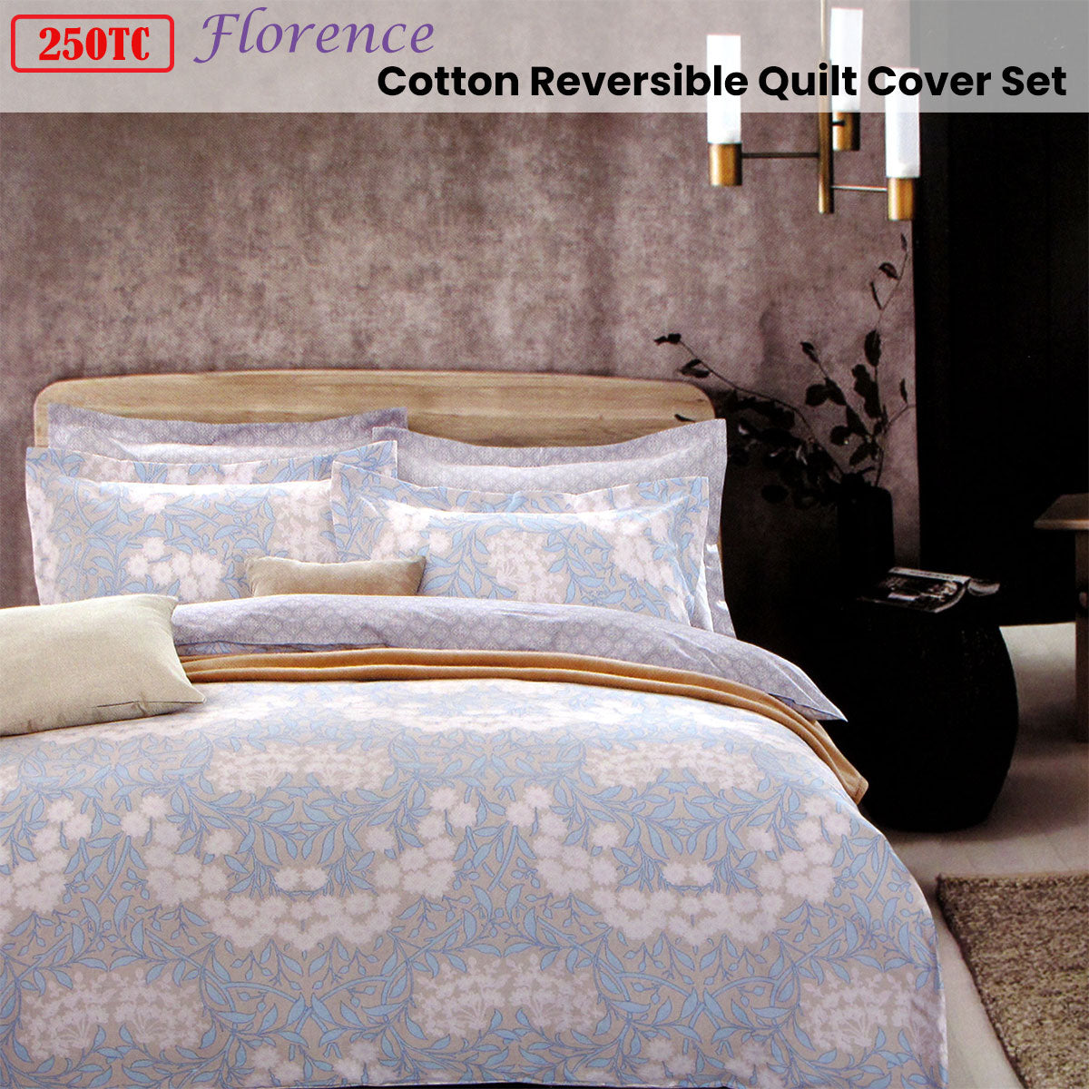 Florence Cotton Reversible Quilt Cover Set - Queen
