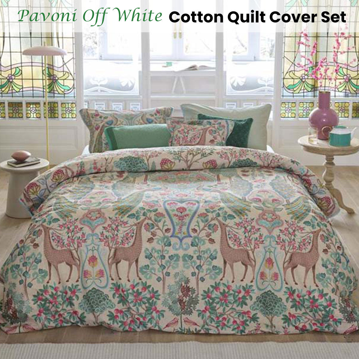 Pavoni Off White Cotton Quilt Cover Set - Queen