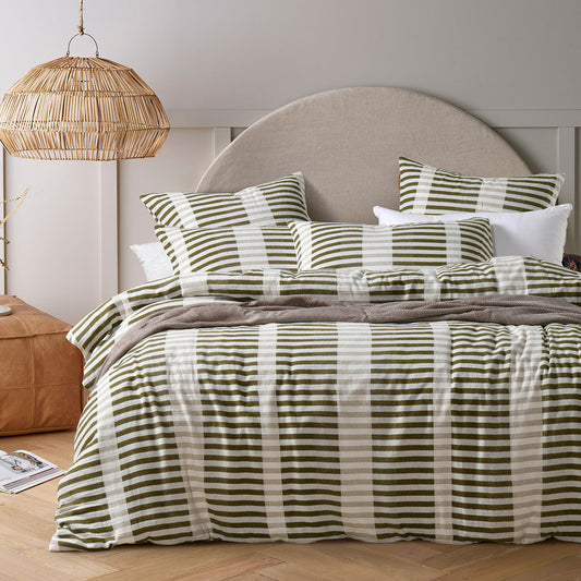Vintage Green Cotton Artisan Woven Quilt Cover Set - King