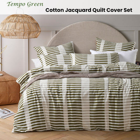 Vintage Green Cotton Artisan Woven Quilt Cover Set - King