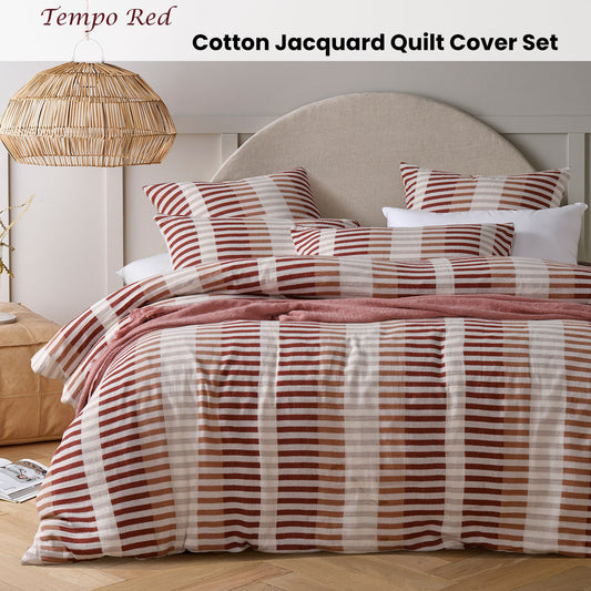 Vintage Red Cotton Artisan Woven Quilt Cover Set - King
