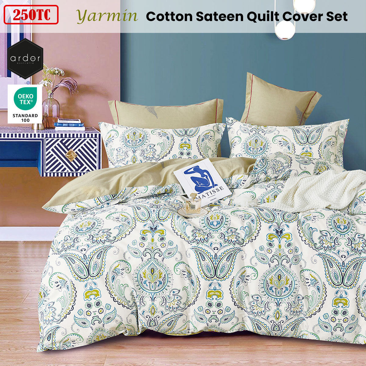 Yarmin Moroccan Cotton Sateen Quilt Cover Set - Queen