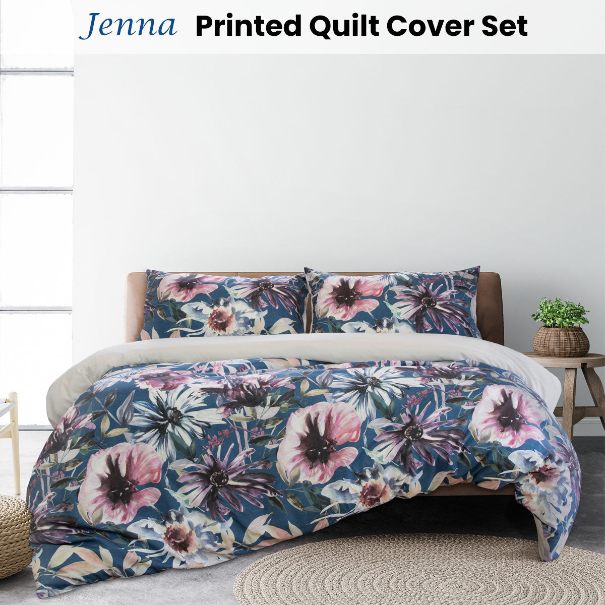 Jenna printed reversable Quilt Cover Set - Queen