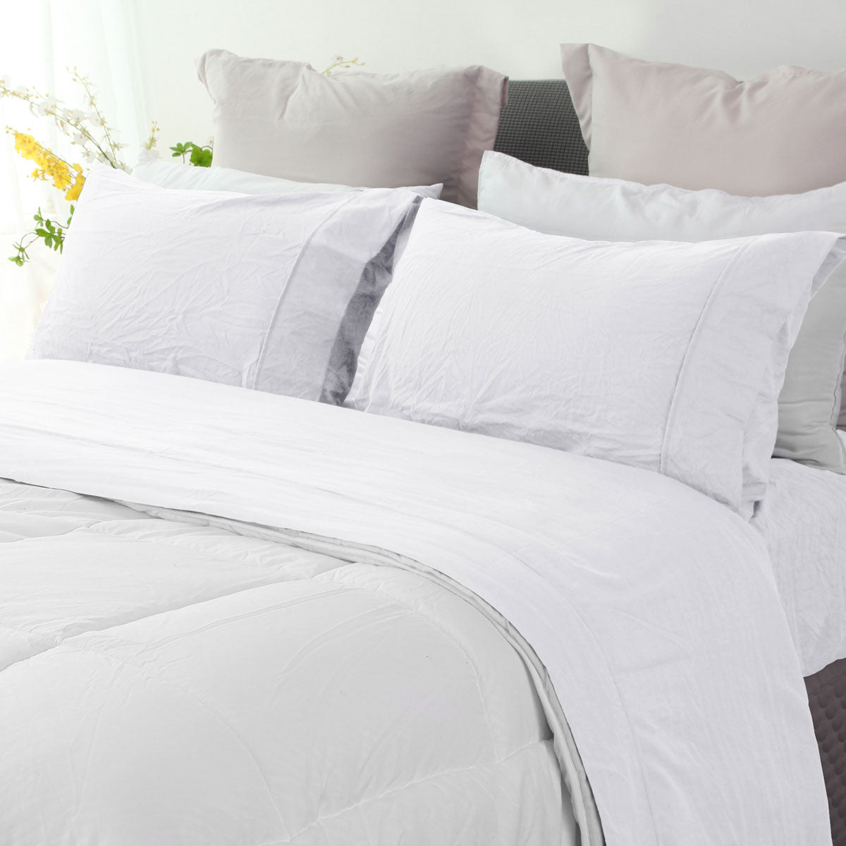 White Pebble Wash Linen Sheet Set - Single