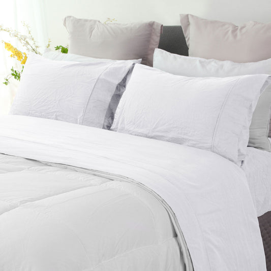 White Pebble Wash Linen Sheet Set - Single