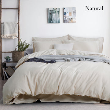 Luxurious linen cotton quilt cover set - Natural