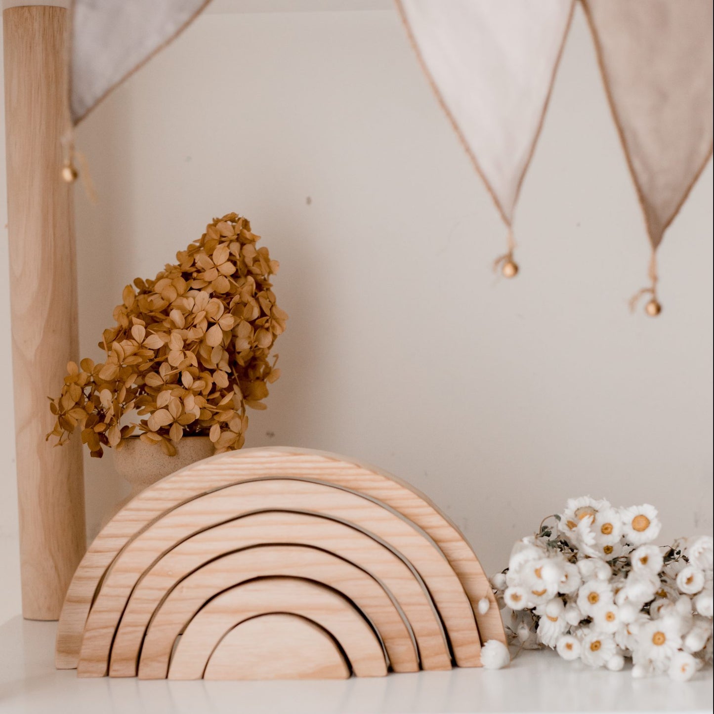 Natural Wooden Stacking Rainbow Blocks | Montessori Building Toy for Toddlers
