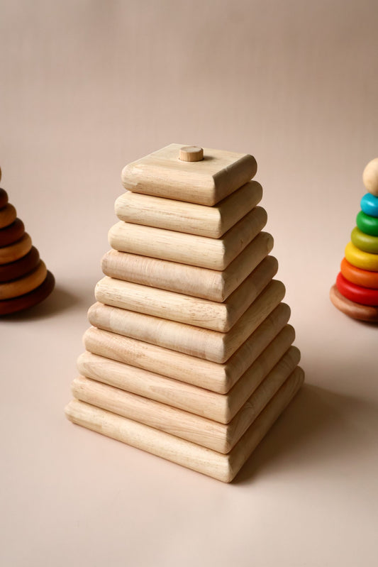 Natural Wooden Square Stacker | Montessori Shape Stacking Toy for Toddlers