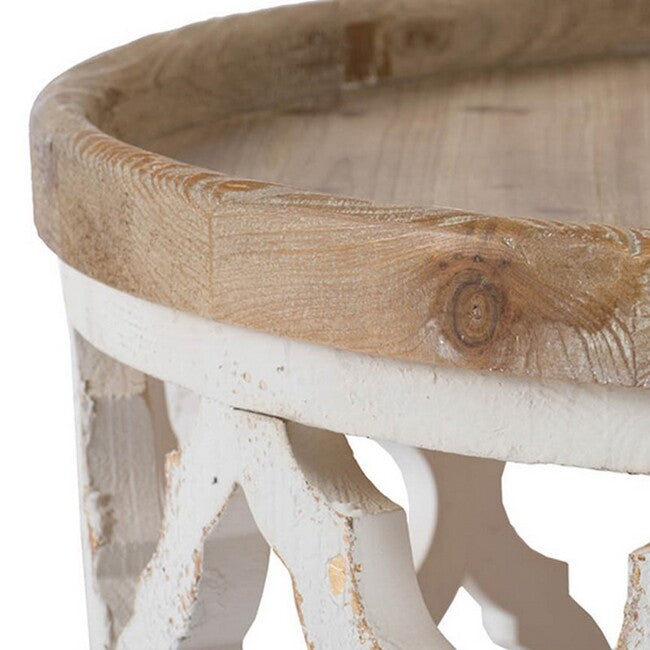 Round Lattice Coffee Table 94cm | Shabby Chic White & Natural