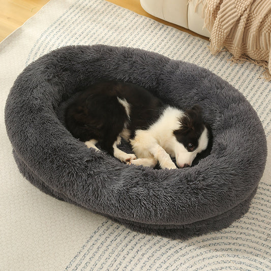 Dark Gray Fluffy Donut Pet Bed – Large