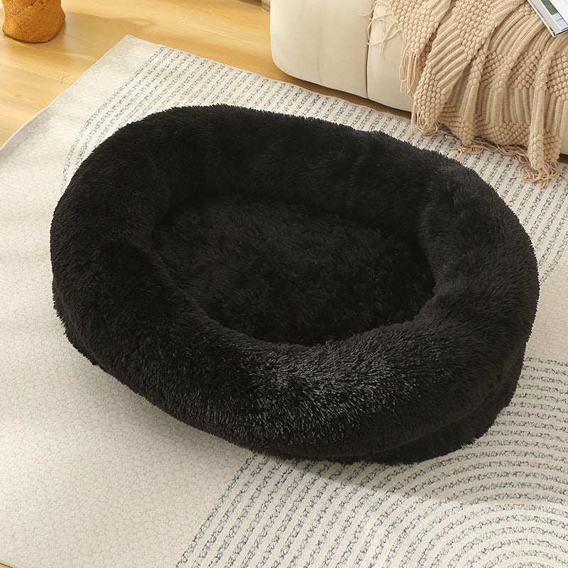 Black Fluffy Donut Pet Bed - Medium