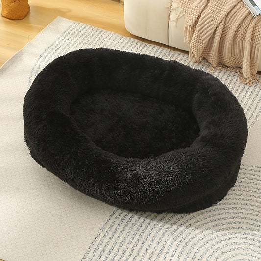 Black Fluffy Donut Pet Bed - Medium