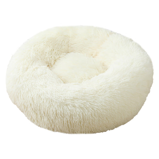 White Round Plush Pet Bed - Small