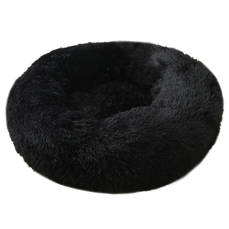 Black Round Plush Pet Bed - Small