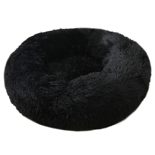 Black Round Plush Pet Bed - Small