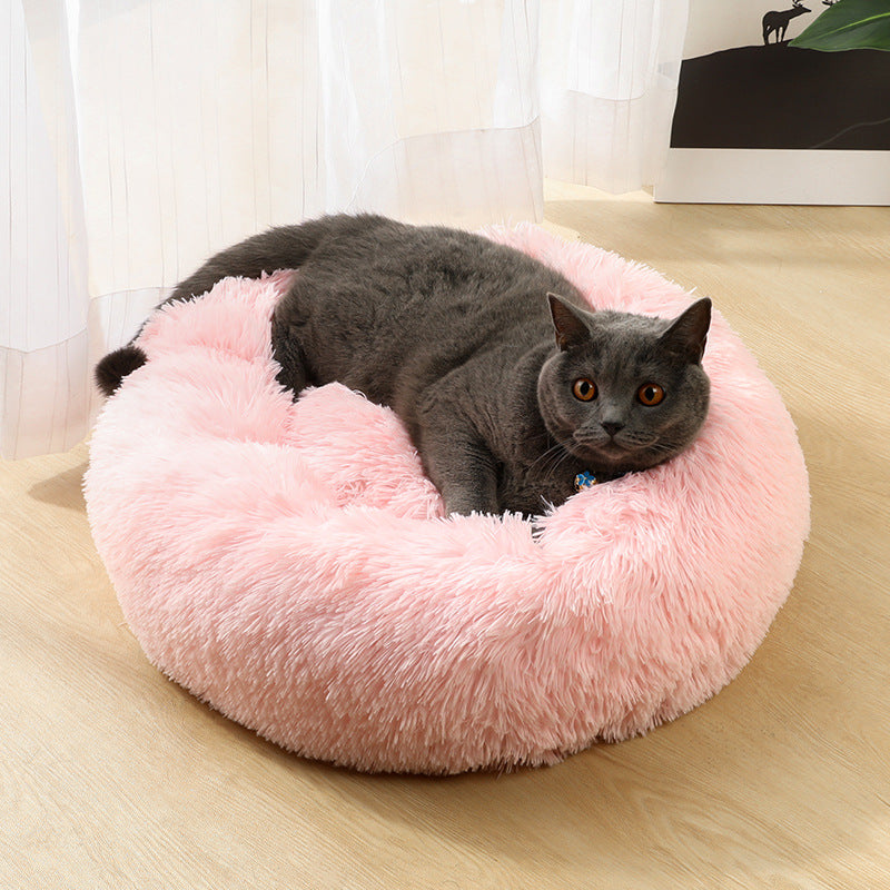 Black-White Round Plush Pet Bed - Small
