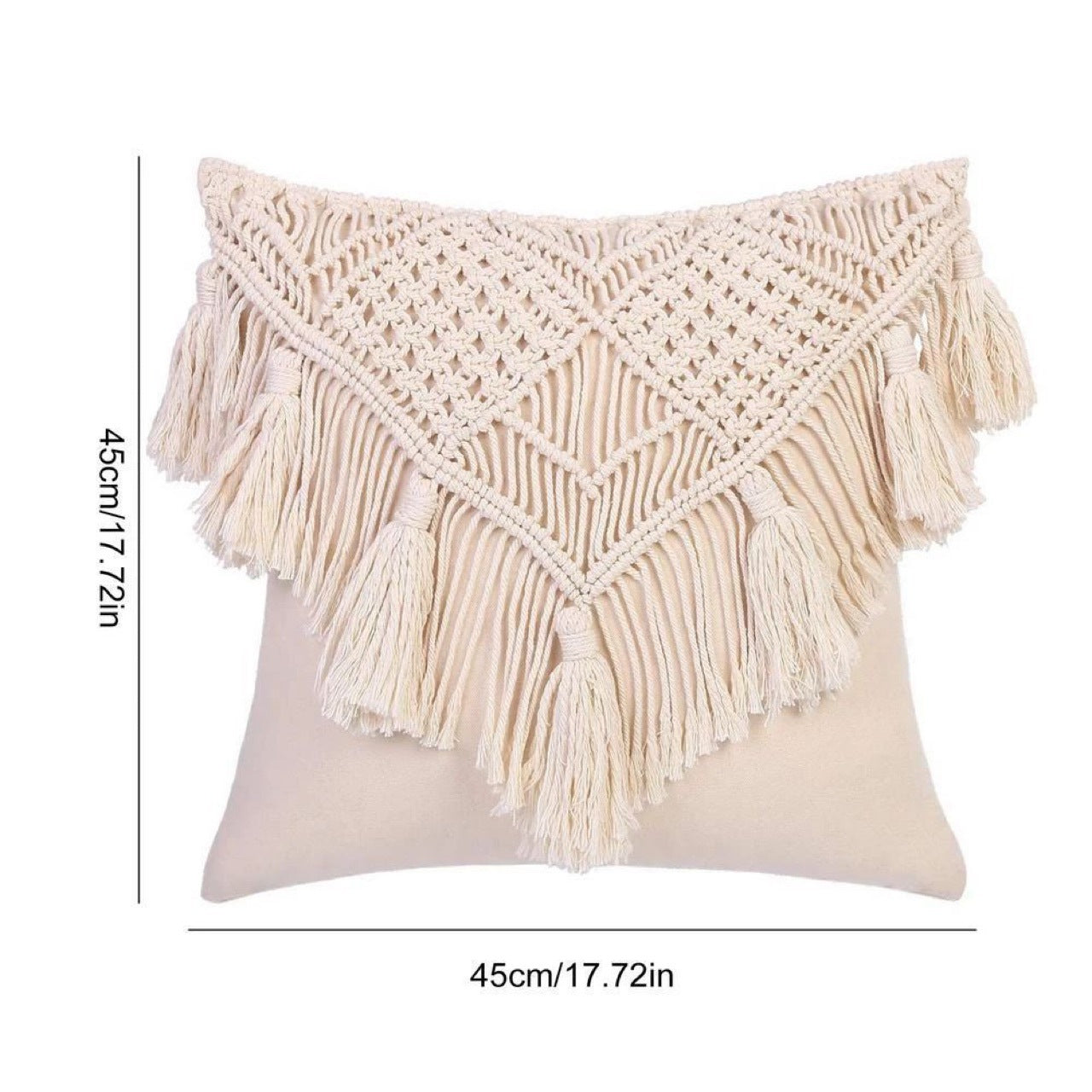 Beige Boho Chic Handmade Macrame Tasseled Cushion Cover