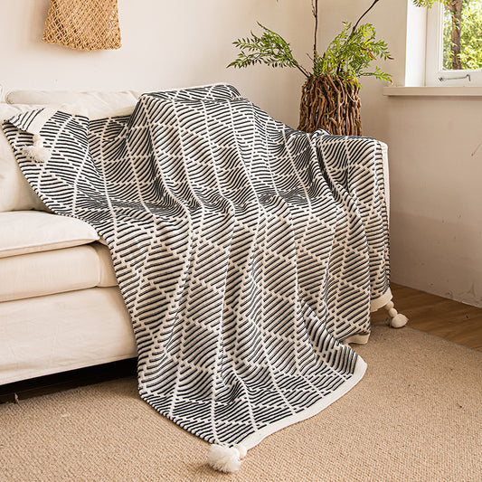 Diamond Pattern Throw Blanket with Tassels