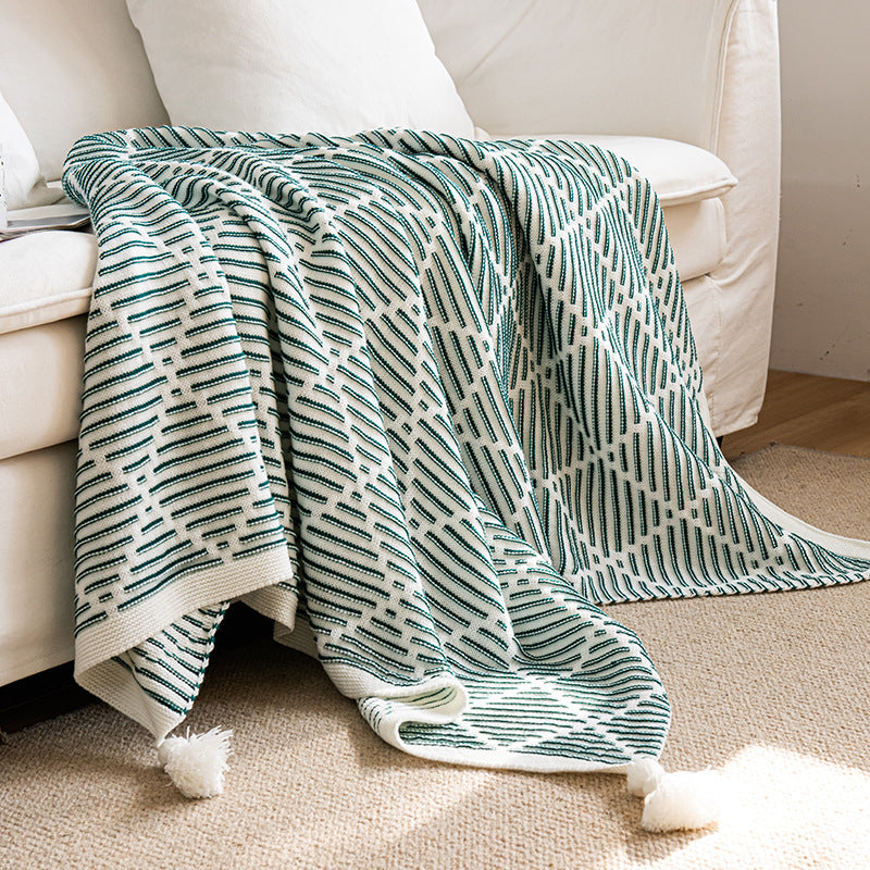 Diamond Pattern Throw Blanket with Tassels