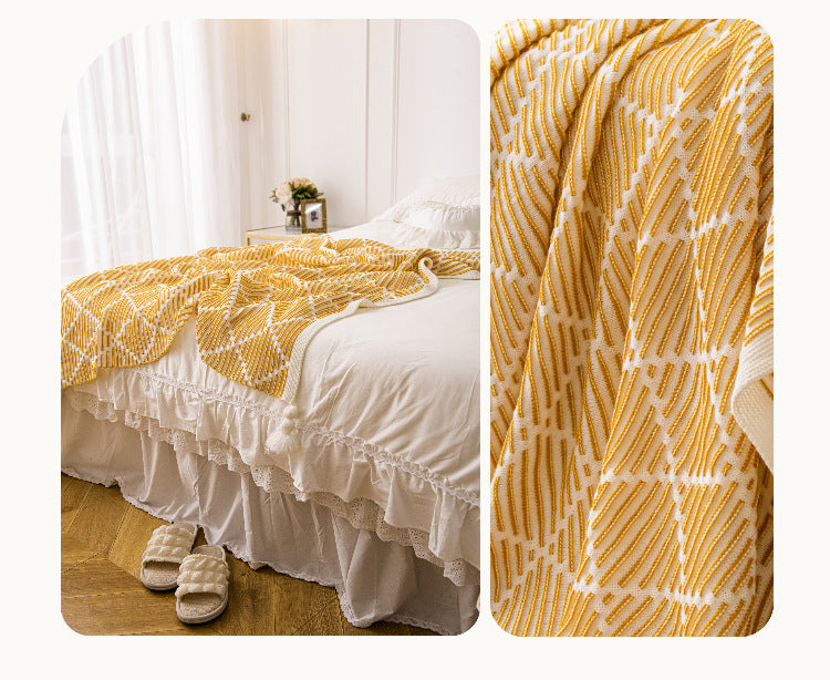 Diamond Pattern Throw Blanket with Tassels