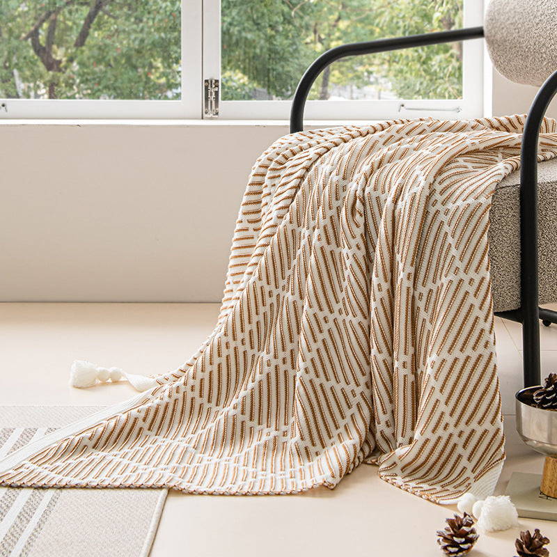 Diamond Pattern Throw Blanket with Tassels