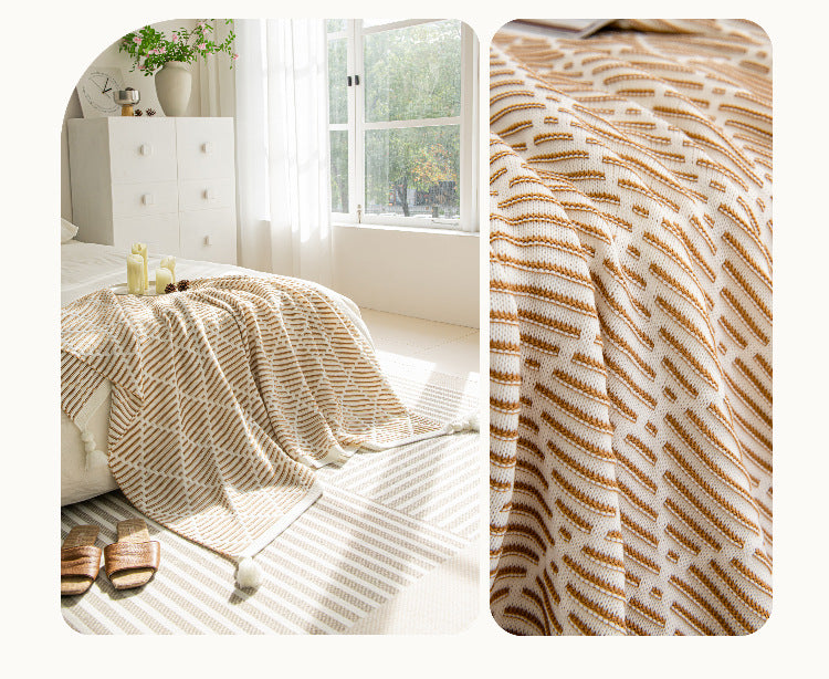 Diamond Pattern Throw Blanket with Tassels