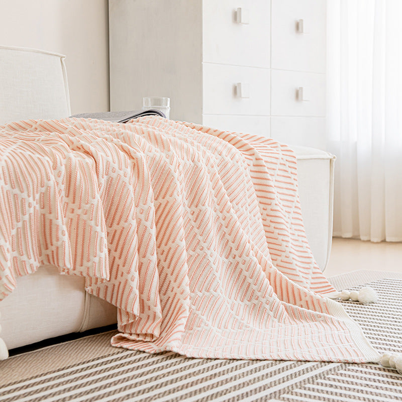 Diamond Pattern Throw Blanket with Tassels