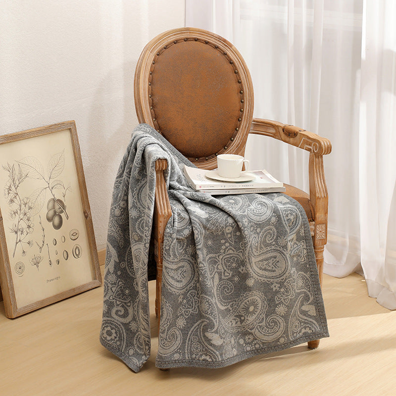 Dark Grey Luxurious Paisley Wool Blend Throw Blanket