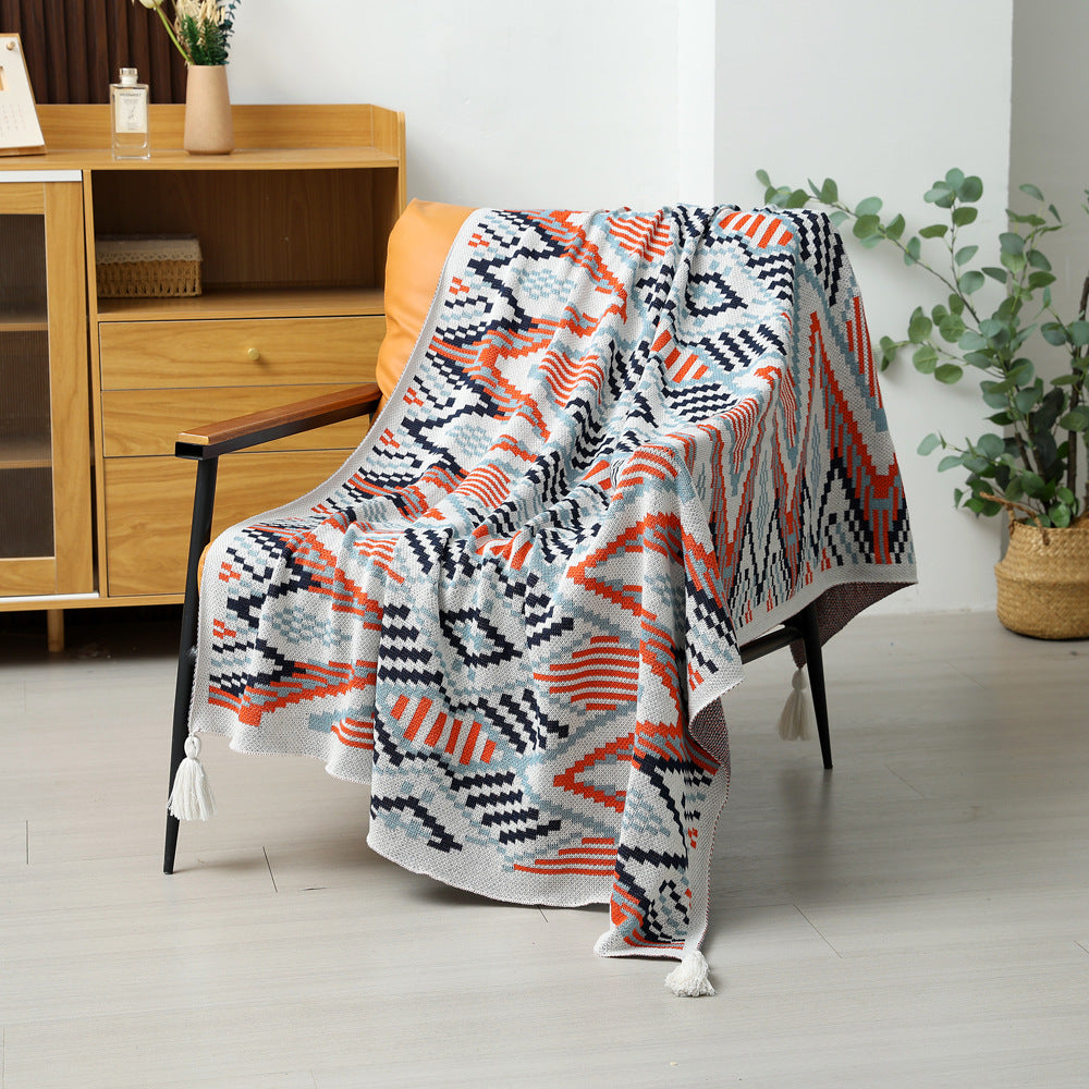 Bohemian Knitted Throw Blanket with Tassels