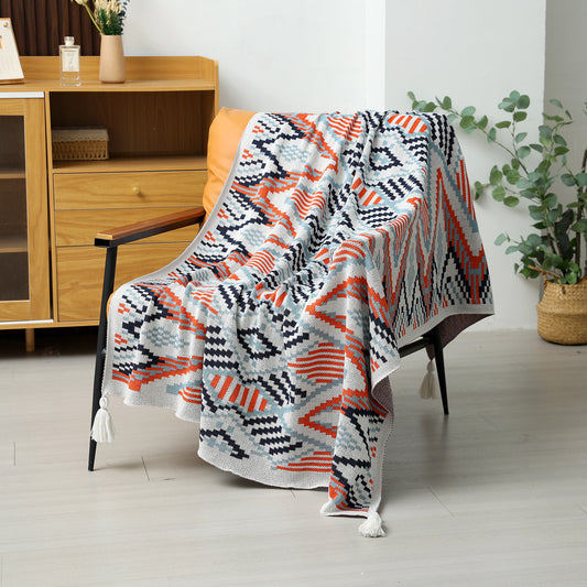 Bohemian Knitted Throw Blanket with Tassels
