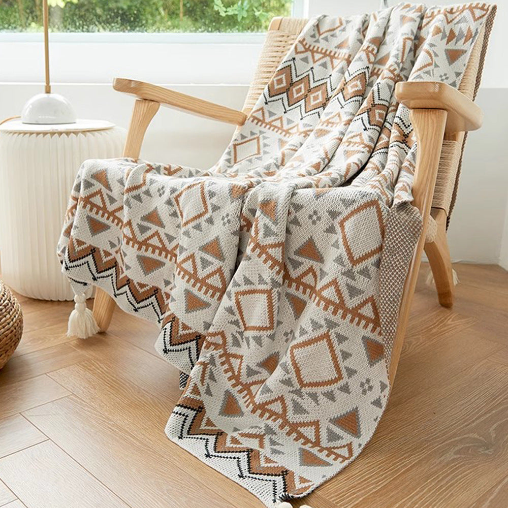 Bohemian Knitted Throw Blanket with Tassels