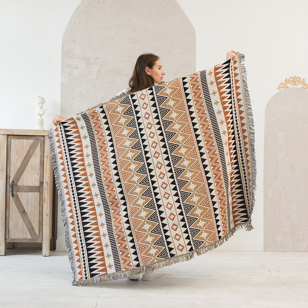 Navajo Style Fringed Woven Throw Blanket