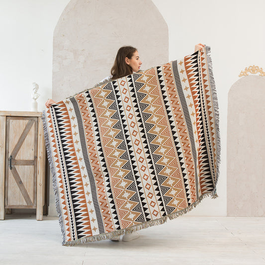 Navajo Style Fringed Woven Throw Blanket