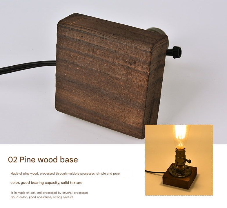 Rustic Industrial Table Lamp | Wooden Base Edison Bulb Accent Light