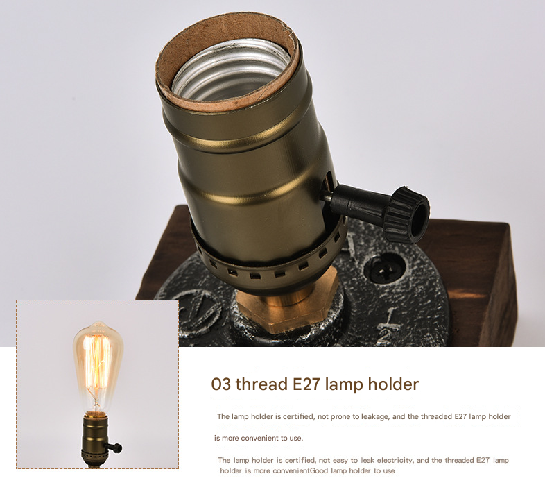Rustic Industrial Table Lamp | Wooden Base Edison Bulb Accent Light