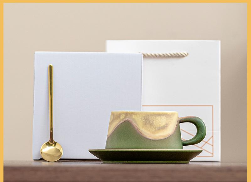 Gradient Glaze Ceramic Cup & Saucer Set with Spoon | Gift Boxed – Green