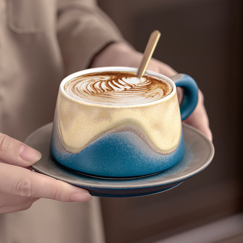 Gradient Glaze Ceramic Cup & Saucer Set with Spoon | Gift Boxed – Green