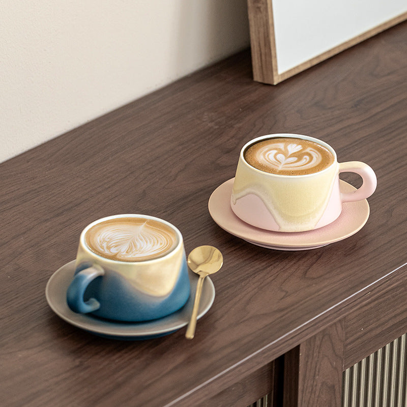 Gradient Glaze Ceramic Cup & Saucer Set with Spoon | Gift Boxed – Green