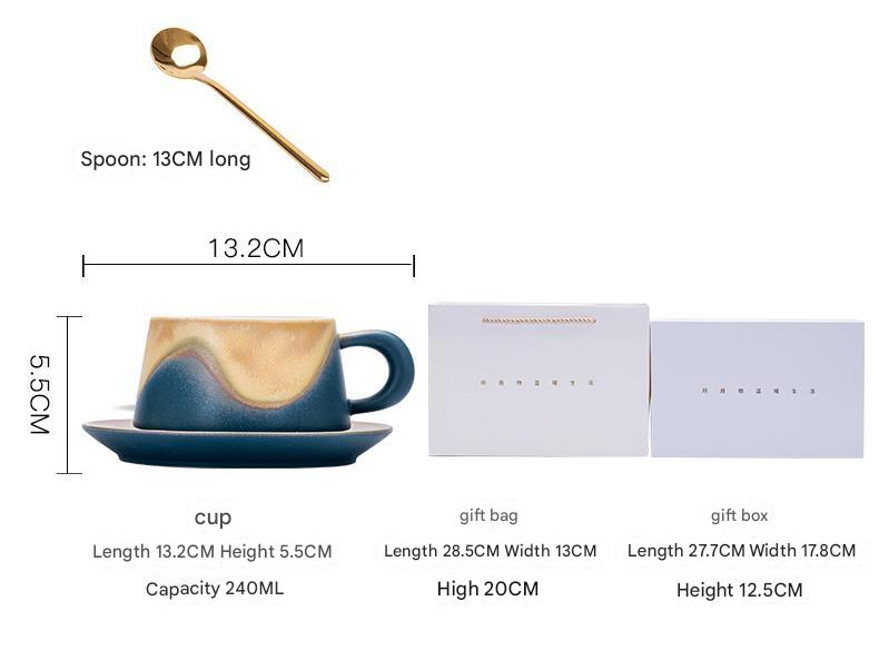 Gradient Glaze Ceramic Cup & Saucer Set with Spoon | Gift Boxed – Green