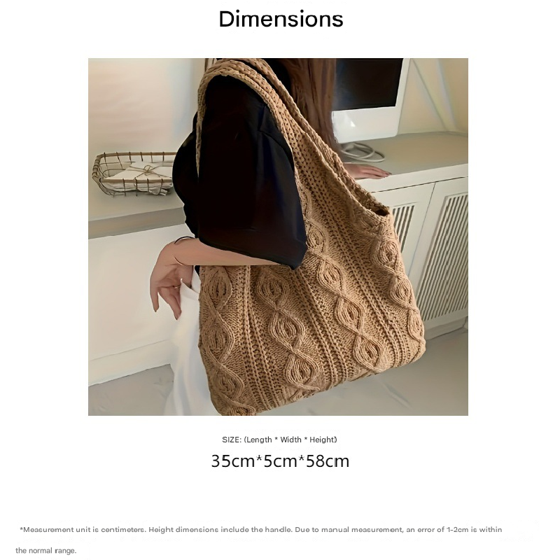 Khaki twist Bohemian Knit Shoulder Bag - Hand-Woven Crochet Tote for Women