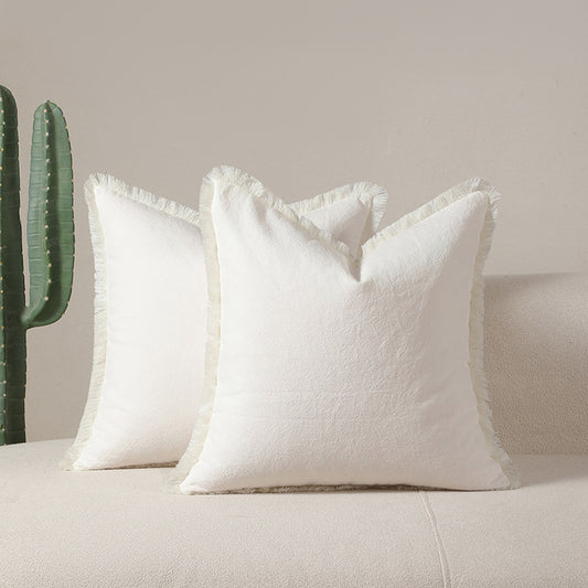 2 Pack White - Boho Fringed Cotton Cushion Covers